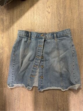 Classic Blue Denim Button-Front Skirt